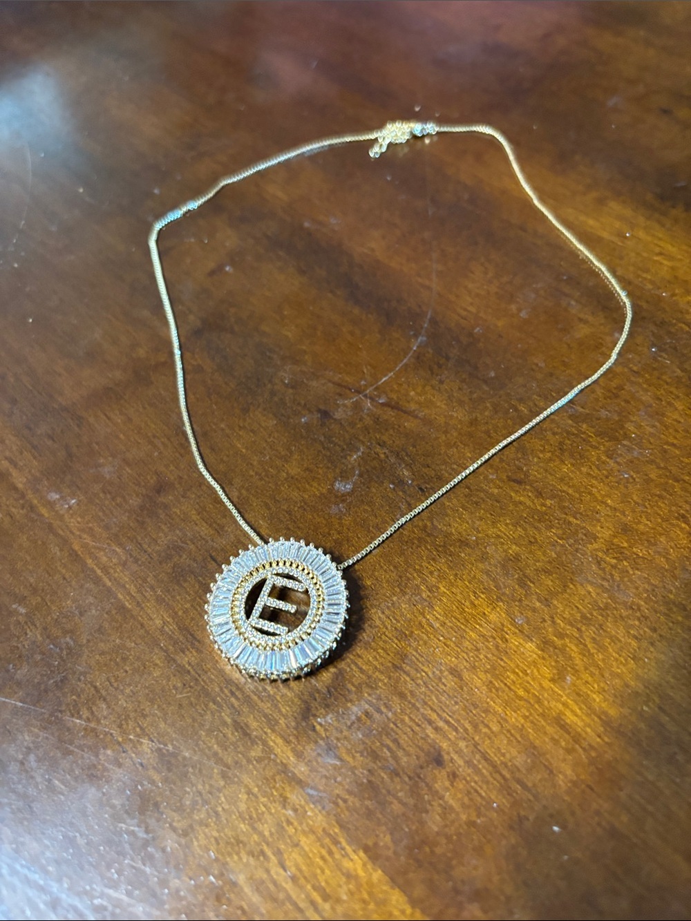 Gold Initial E Pendant Necklace with Crystal Halo